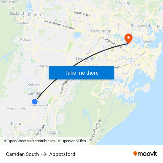 Camden South to Abbotsford map