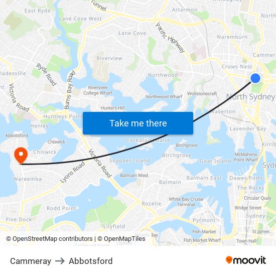 Cammeray to Abbotsford map