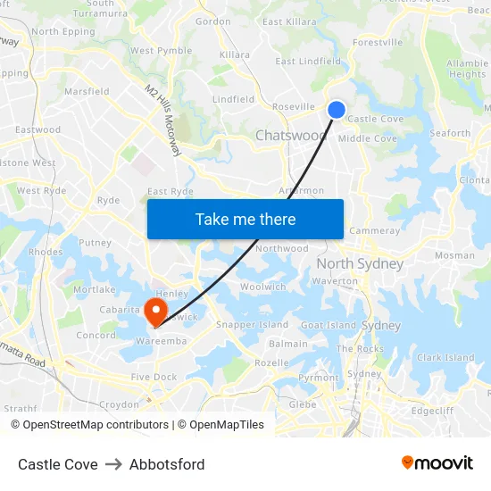 Castle Cove to Abbotsford map