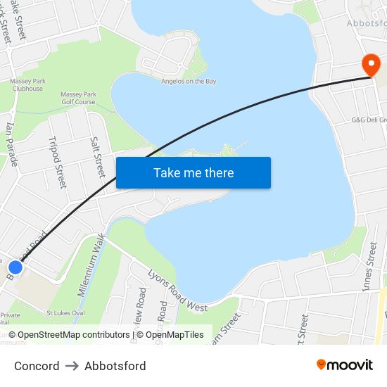 Concord to Abbotsford map