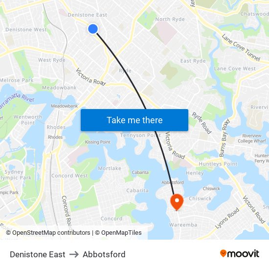 Denistone East to Abbotsford map