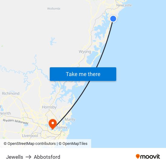 Jewells to Abbotsford map