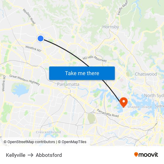 Kellyville to Abbotsford map