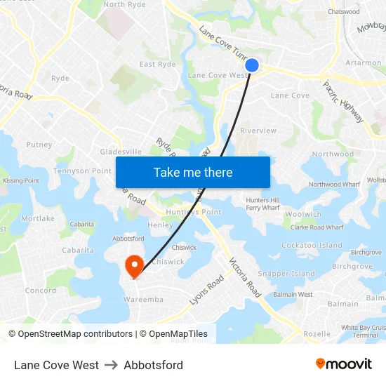 Lane Cove West to Abbotsford map