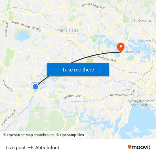 Liverpool to Abbotsford map