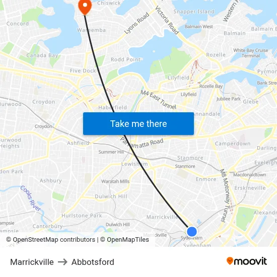 Marrickville to Abbotsford map