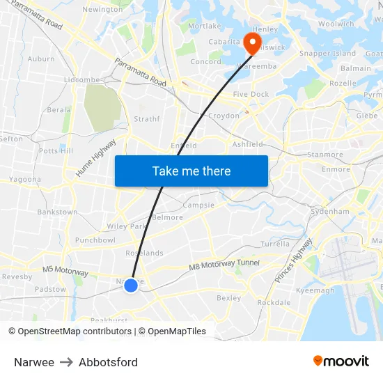 Narwee to Abbotsford map