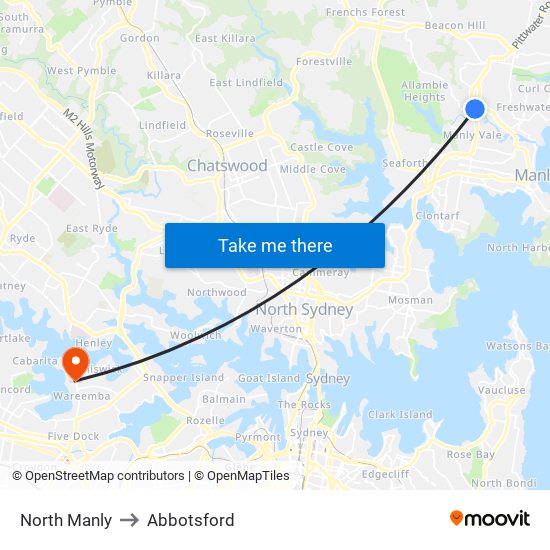 North Manly to Abbotsford map