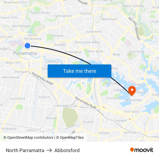 North Parramatta to Abbotsford map