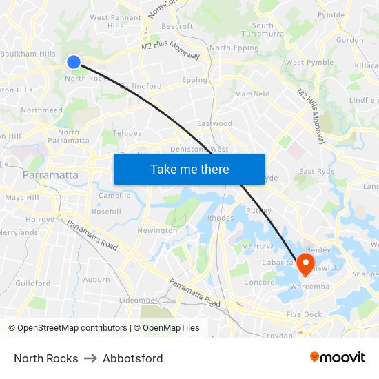 North Rocks to Abbotsford map