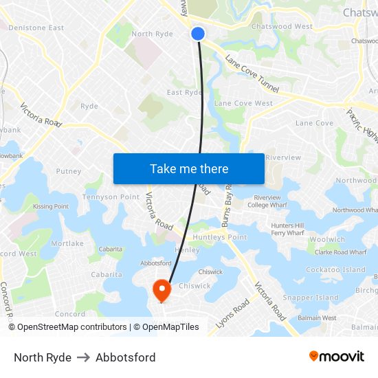 North Ryde to Abbotsford map
