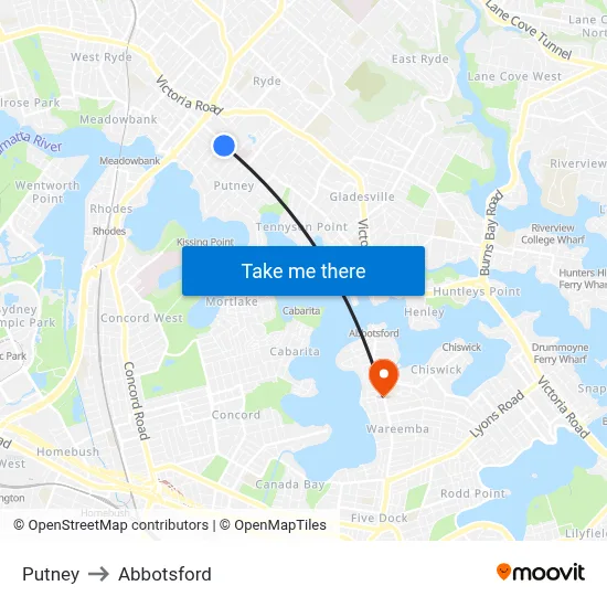 Putney to Abbotsford map