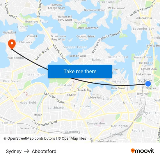 Sydney to Abbotsford map