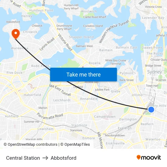 Central Station to Abbotsford map
