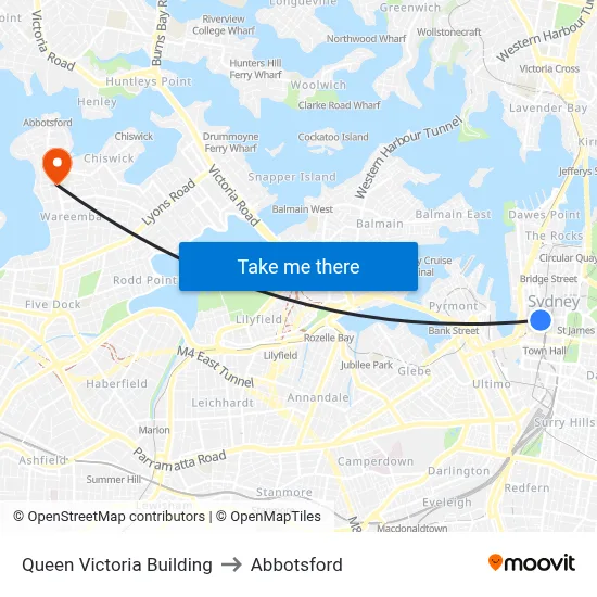 Queen Victoria Building to Abbotsford map