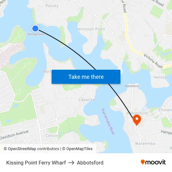 Kissing Point Ferry Wharf to Abbotsford map