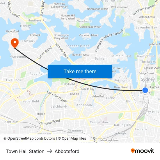 Town Hall Station to Abbotsford map