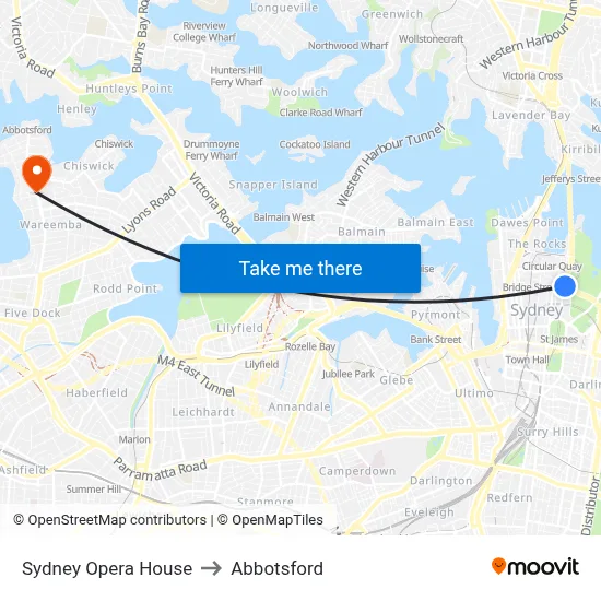 Sydney Opera House to Abbotsford map
