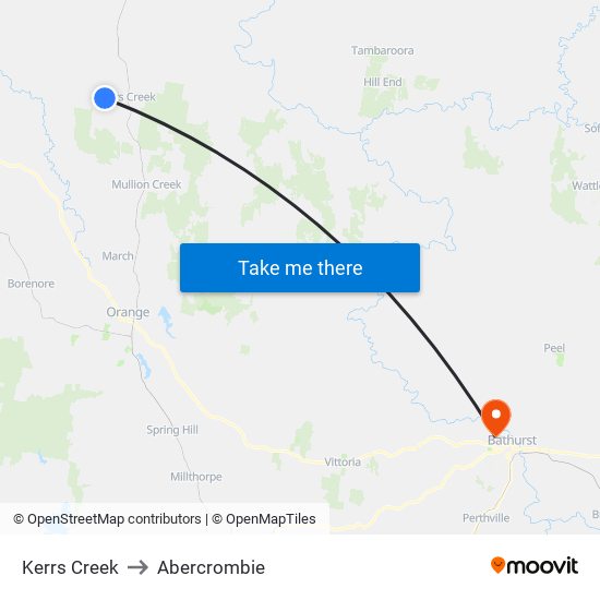 Kerrs Creek to Abercrombie map