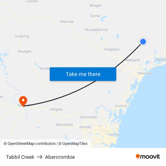 Tabbil Creek to Abercrombie map