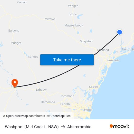 Washpool (Mid-Coast - NSW) to Abercrombie map