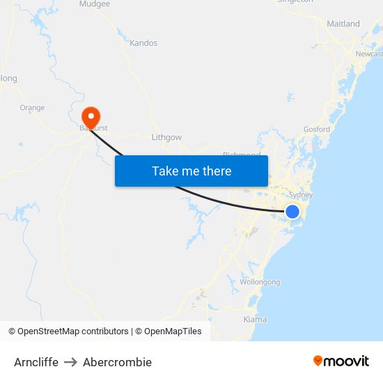 Arncliffe to Abercrombie map