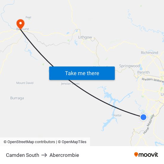 Camden South to Abercrombie map