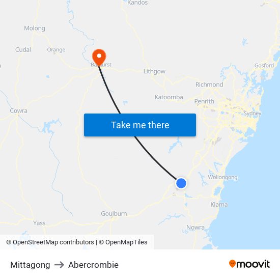 Mittagong to Abercrombie map