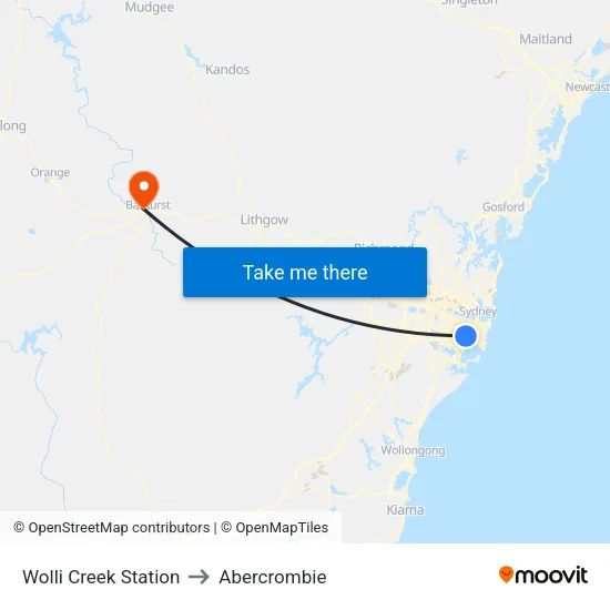 Wolli Creek Station to Abercrombie map