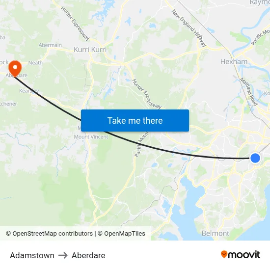Adamstown to Aberdare map