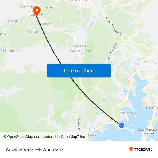Arcadia Vale to Aberdare map