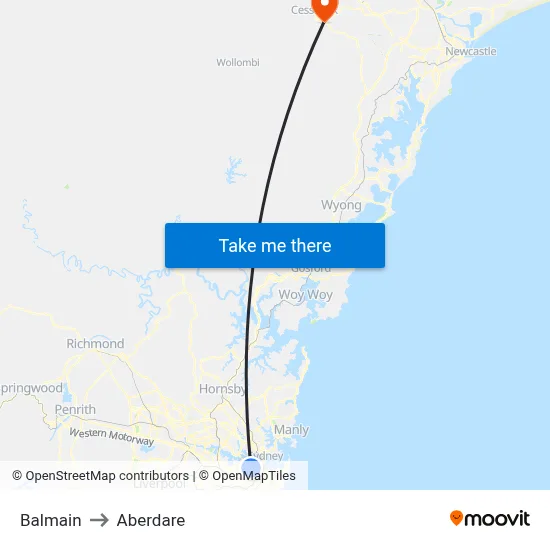Balmain to Aberdare map