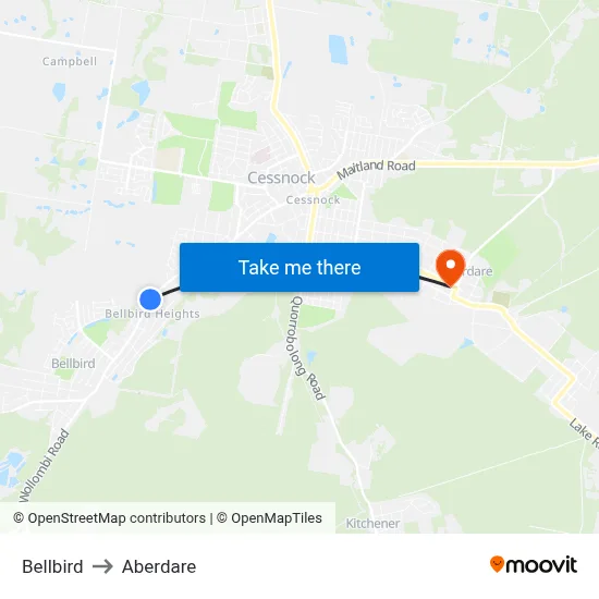 Bellbird to Aberdare map