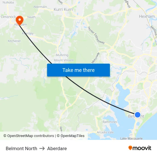 Belmont North to Aberdare map
