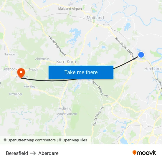 Beresfield to Aberdare map
