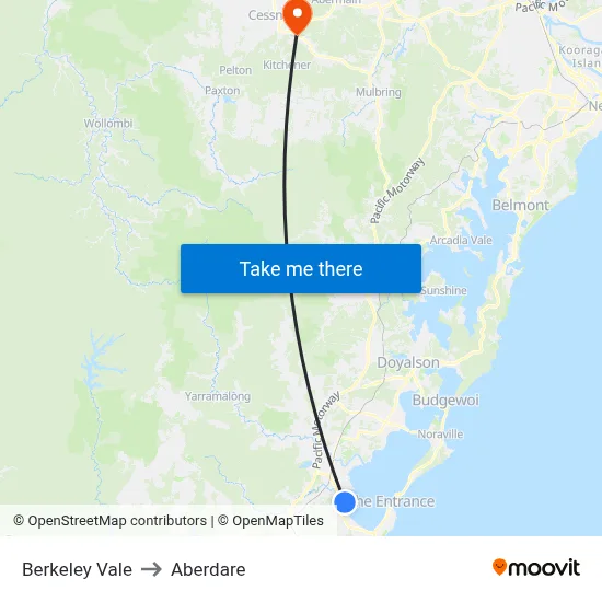 Berkeley Vale to Aberdare map