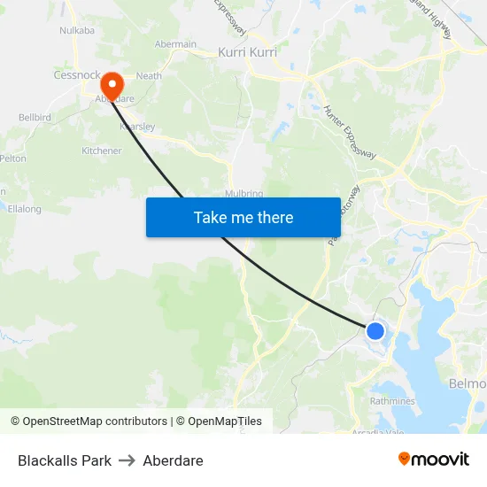 Blackalls Park to Aberdare map