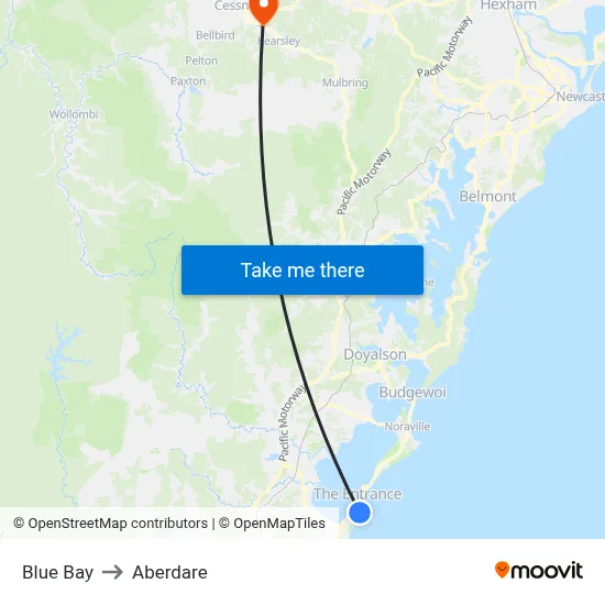 Blue Bay to Aberdare map