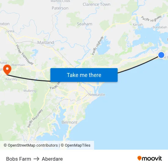 Bobs Farm to Aberdare map