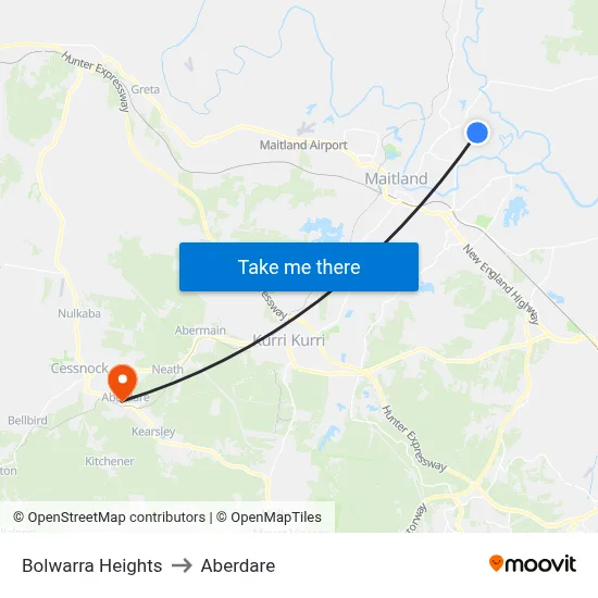 Bolwarra Heights to Aberdare map