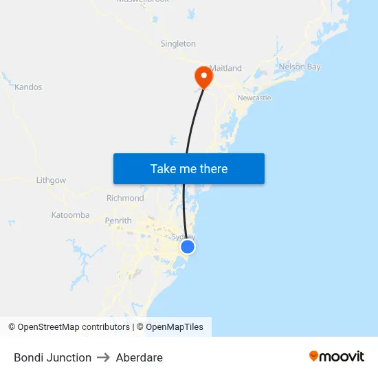 Bondi Junction to Aberdare map