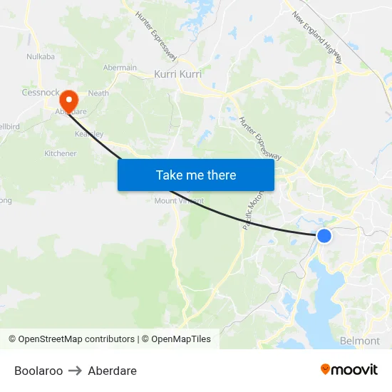 Boolaroo to Aberdare map