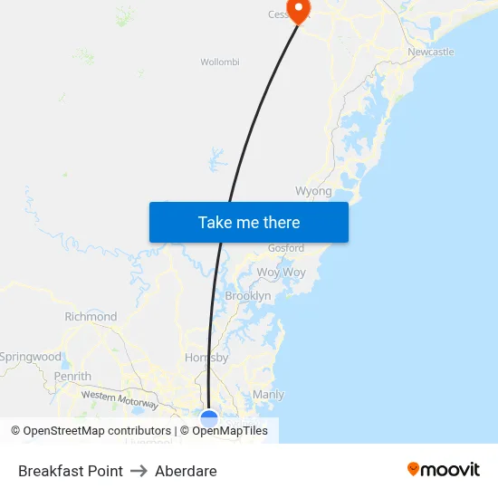 Breakfast Point to Aberdare map