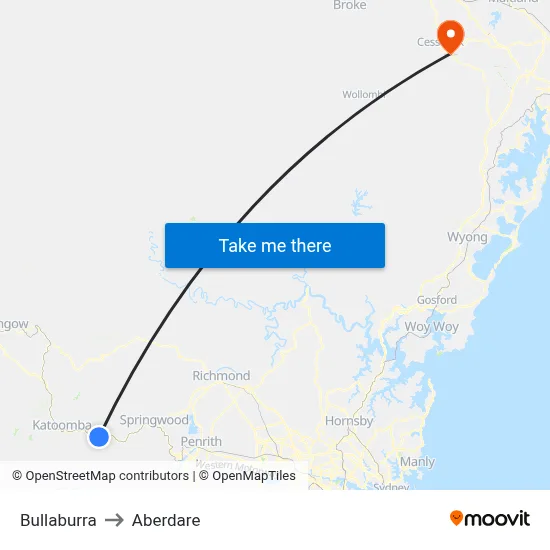 Bullaburra to Aberdare map