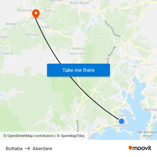 Buttaba to Aberdare map
