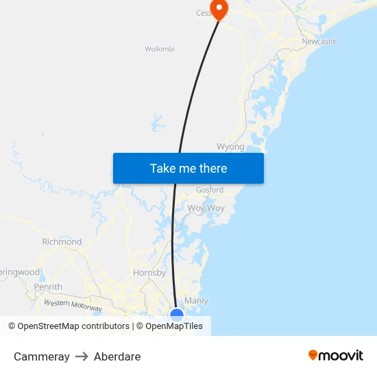 Cammeray to Aberdare map