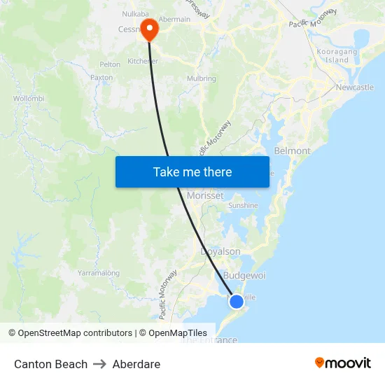 Canton Beach to Aberdare map