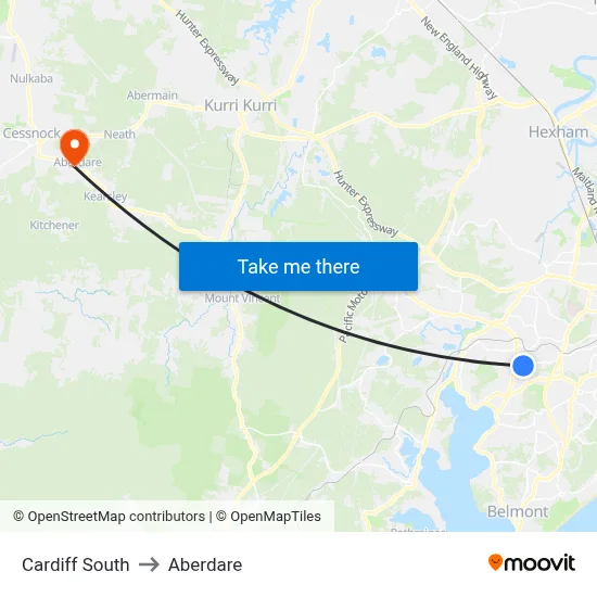 Cardiff South to Aberdare map