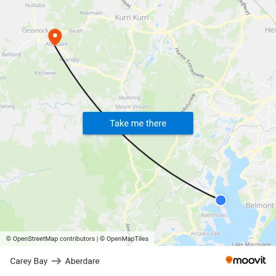 Carey Bay to Aberdare map