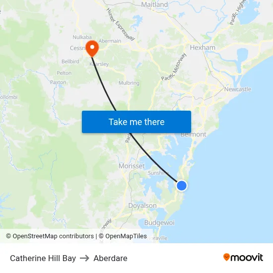 Catherine Hill Bay to Aberdare map